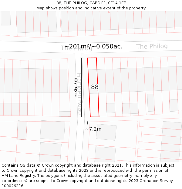 88, THE PHILOG, CARDIFF, CF14 1EB: Plot and title map