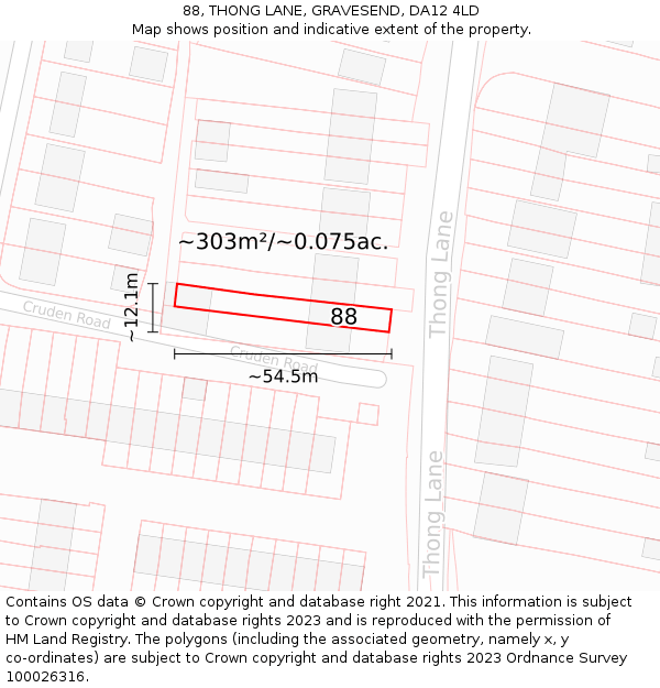 88, THONG LANE, GRAVESEND, DA12 4LD: Plot and title map