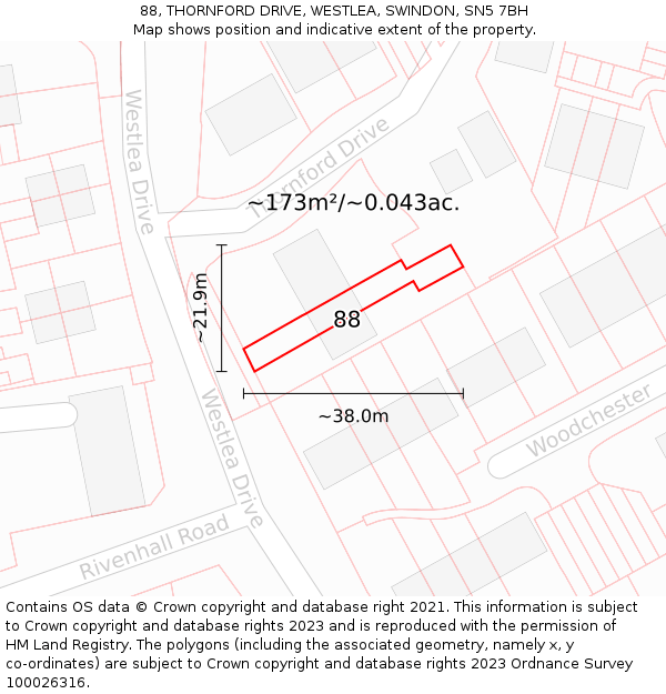 88, THORNFORD DRIVE, WESTLEA, SWINDON, SN5 7BH: Plot and title map