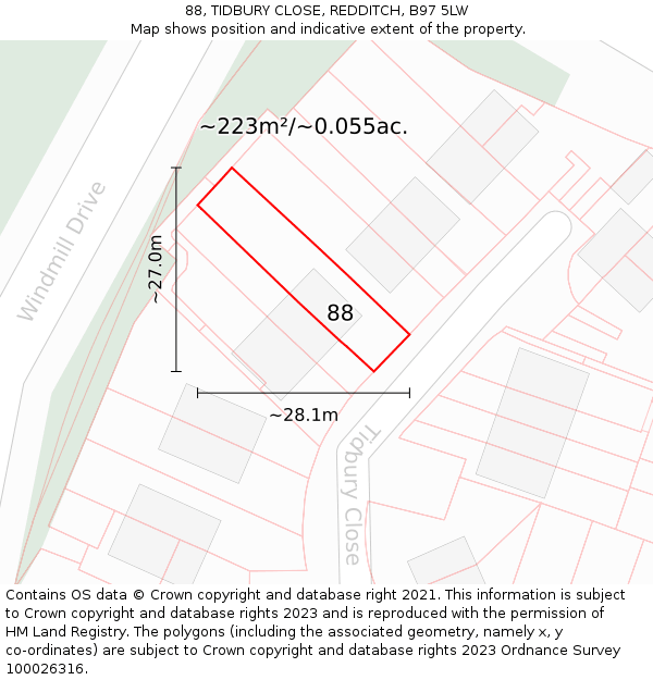 88, TIDBURY CLOSE, REDDITCH, B97 5LW: Plot and title map