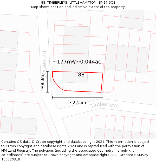 88, TIMBERLEYS, LITTLEHAMPTON, BN17 6QE: Plot and title map