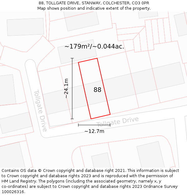 88, TOLLGATE DRIVE, STANWAY, COLCHESTER, CO3 0PR: Plot and title map
