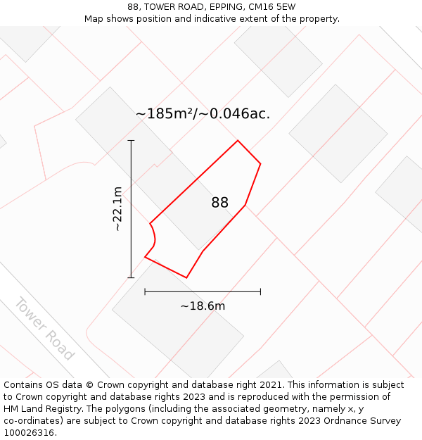 88, TOWER ROAD, EPPING, CM16 5EW: Plot and title map