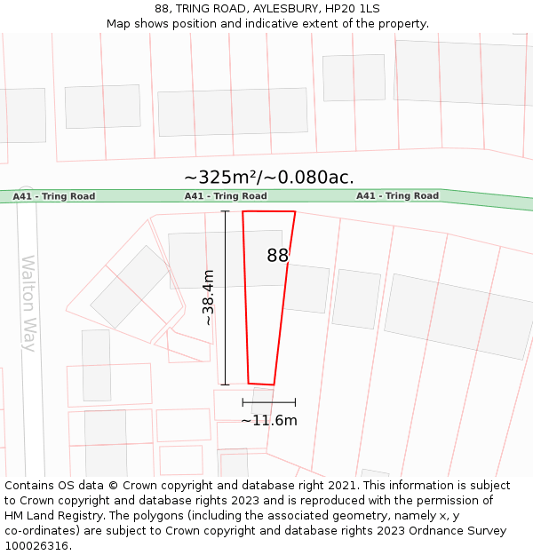 88, TRING ROAD, AYLESBURY, HP20 1LS: Plot and title map