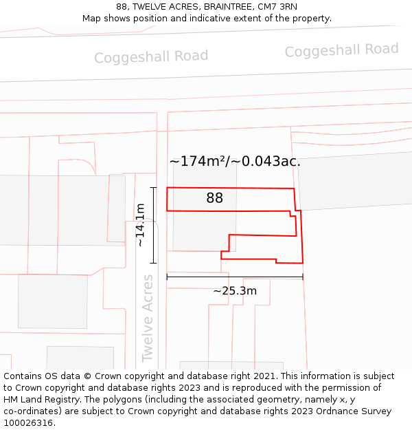 88, TWELVE ACRES, BRAINTREE, CM7 3RN: Plot and title map