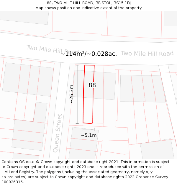 88, TWO MILE HILL ROAD, BRISTOL, BS15 1BJ: Plot and title map