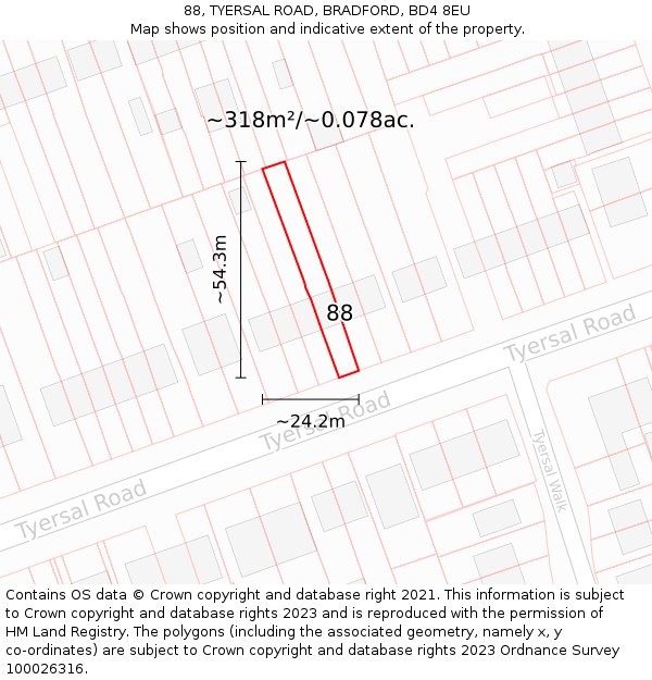 88, TYERSAL ROAD, BRADFORD, BD4 8EU: Plot and title map