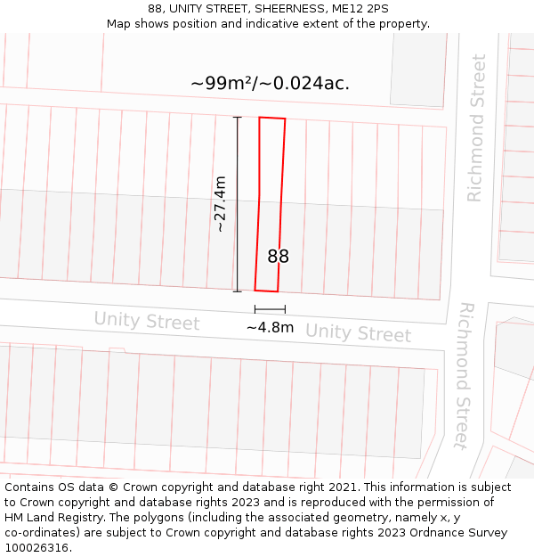 88, UNITY STREET, SHEERNESS, ME12 2PS: Plot and title map
