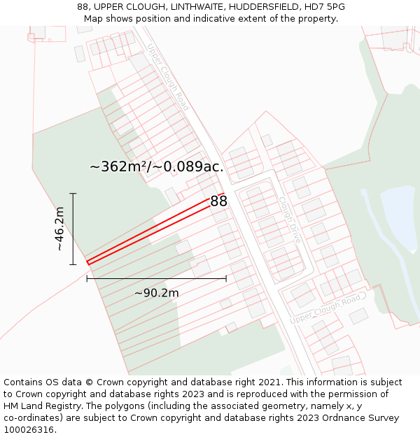 88, UPPER CLOUGH, LINTHWAITE, HUDDERSFIELD, HD7 5PG: Plot and title map