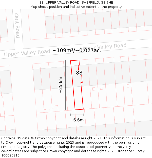 88, UPPER VALLEY ROAD, SHEFFIELD, S8 9HE: Plot and title map