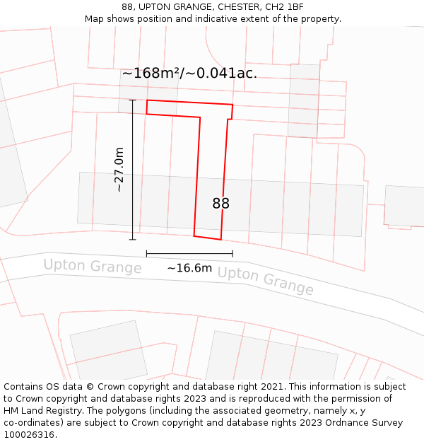 88, UPTON GRANGE, CHESTER, CH2 1BF: Plot and title map