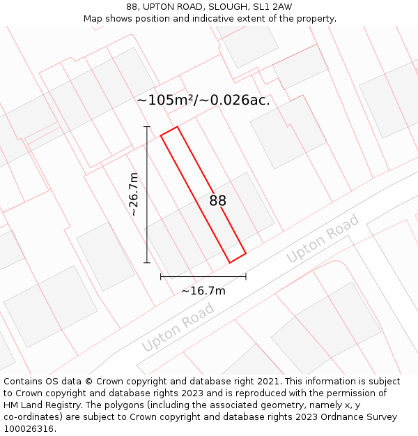 88, UPTON ROAD, SLOUGH, SL1 2AW: Plot and title map
