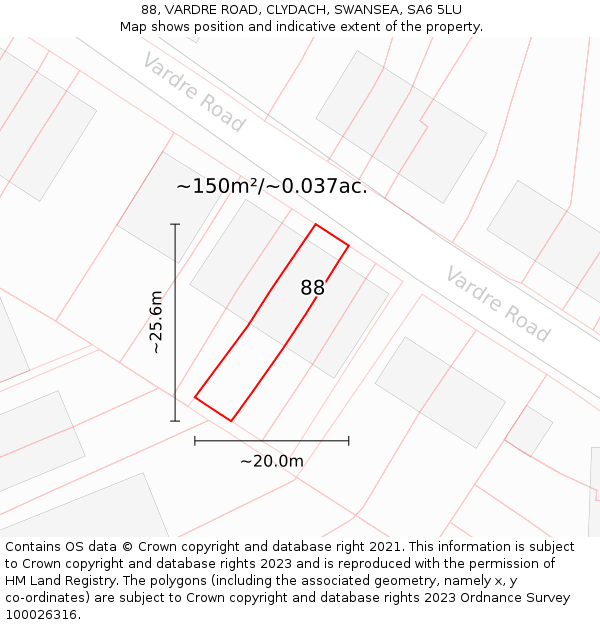 88, VARDRE ROAD, CLYDACH, SWANSEA, SA6 5LU: Plot and title map
