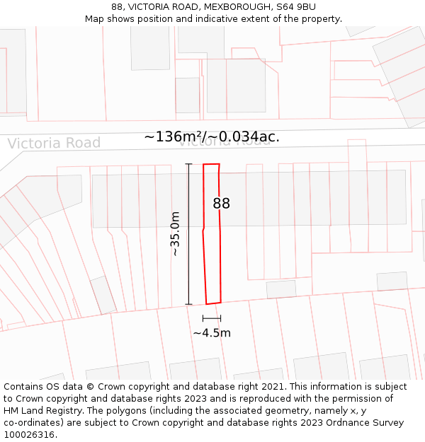 88, VICTORIA ROAD, MEXBOROUGH, S64 9BU: Plot and title map