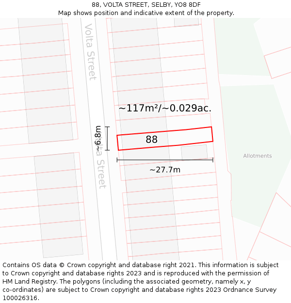 88, VOLTA STREET, SELBY, YO8 8DF: Plot and title map