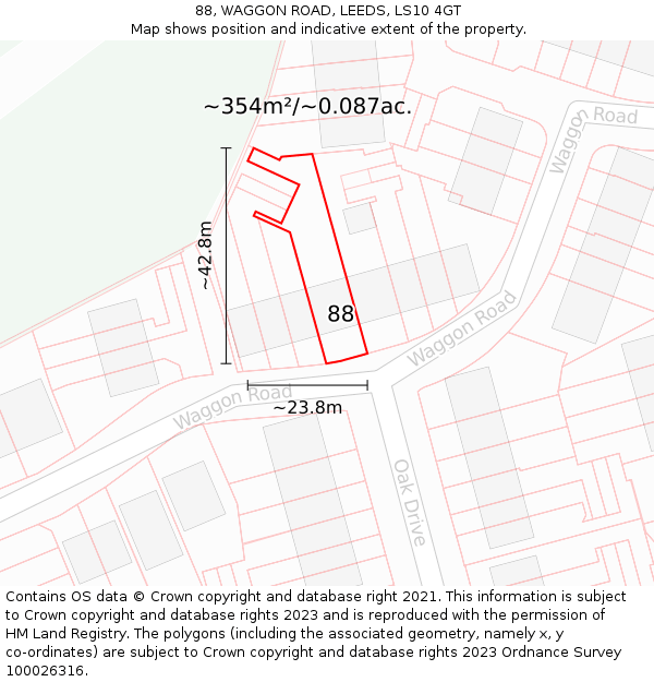 88, WAGGON ROAD, LEEDS, LS10 4GT: Plot and title map
