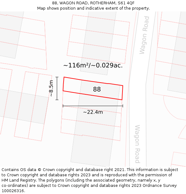 88, WAGON ROAD, ROTHERHAM, S61 4QF: Plot and title map