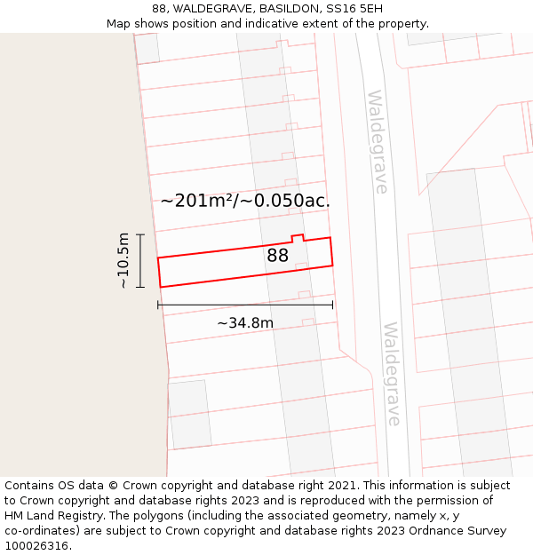88, WALDEGRAVE, BASILDON, SS16 5EH: Plot and title map