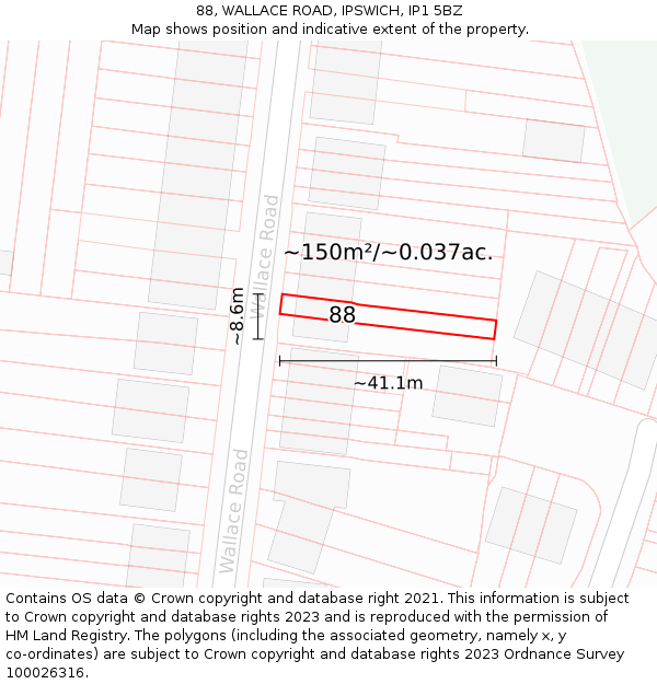 88, WALLACE ROAD, IPSWICH, IP1 5BZ: Plot and title map