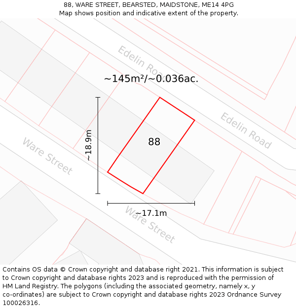 88, WARE STREET, BEARSTED, MAIDSTONE, ME14 4PG: Plot and title map