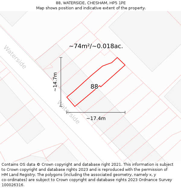 88, WATERSIDE, CHESHAM, HP5 1PE: Plot and title map