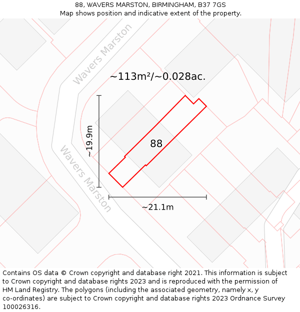 88, WAVERS MARSTON, BIRMINGHAM, B37 7GS: Plot and title map