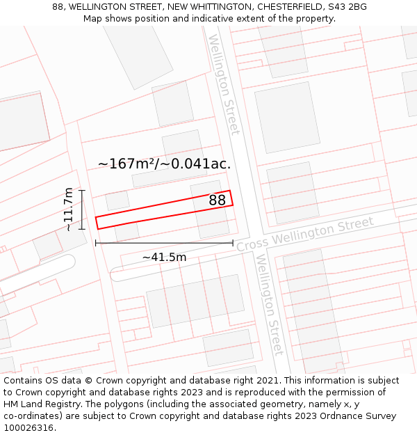 88, WELLINGTON STREET, NEW WHITTINGTON, CHESTERFIELD, S43 2BG: Plot and title map