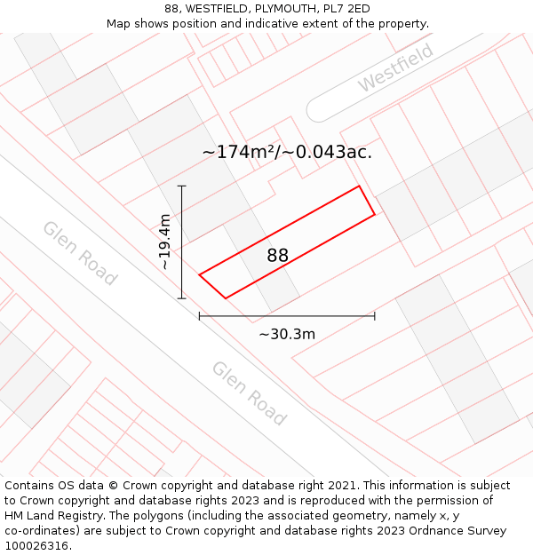 88, WESTFIELD, PLYMOUTH, PL7 2ED: Plot and title map