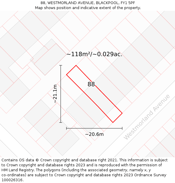 88, WESTMORLAND AVENUE, BLACKPOOL, FY1 5PF: Plot and title map