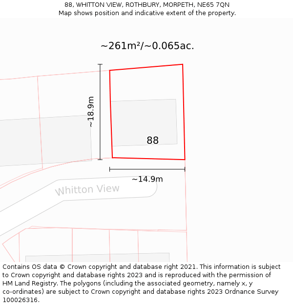 88, WHITTON VIEW, ROTHBURY, MORPETH, NE65 7QN: Plot and title map
