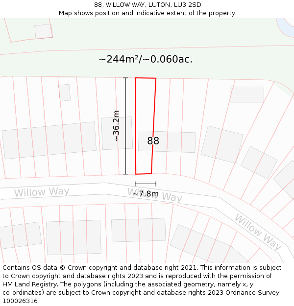 88, WILLOW WAY, LUTON, LU3 2SD: Plot and title map