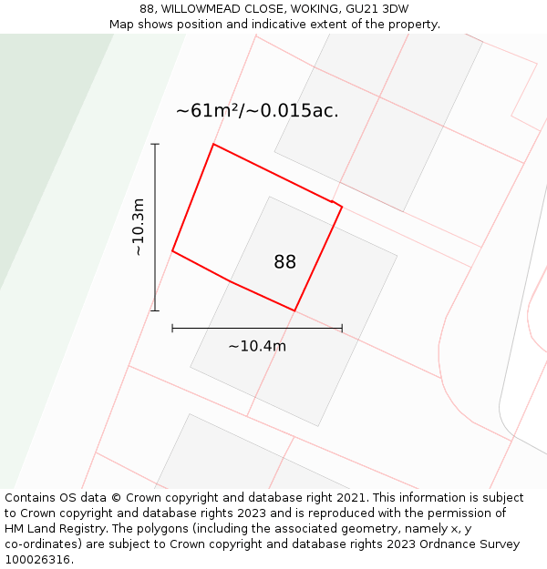 88, WILLOWMEAD CLOSE, WOKING, GU21 3DW: Plot and title map