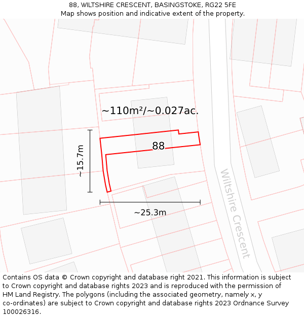 88, WILTSHIRE CRESCENT, BASINGSTOKE, RG22 5FE: Plot and title map