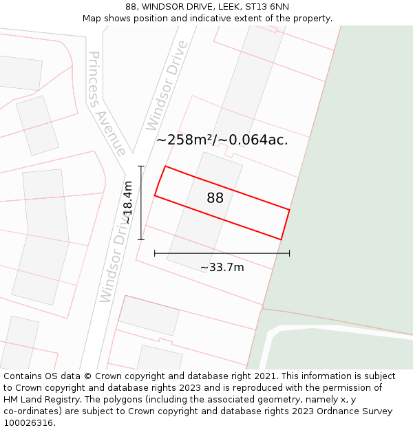 88, WINDSOR DRIVE, LEEK, ST13 6NN: Plot and title map
