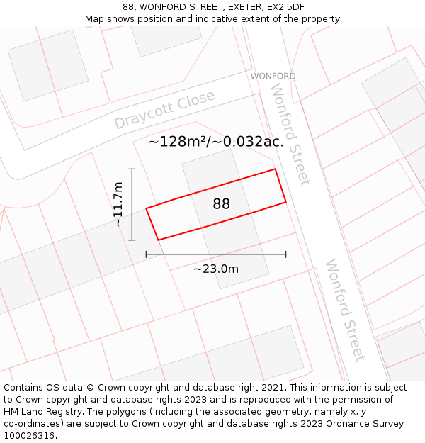 88, WONFORD STREET, EXETER, EX2 5DF: Plot and title map