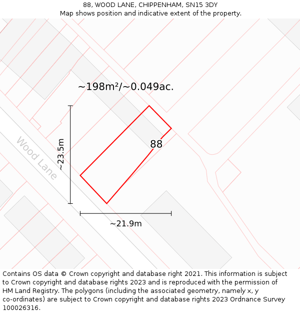 88, WOOD LANE, CHIPPENHAM, SN15 3DY: Plot and title map