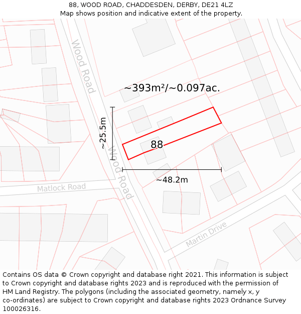 88, WOOD ROAD, CHADDESDEN, DERBY, DE21 4LZ: Plot and title map