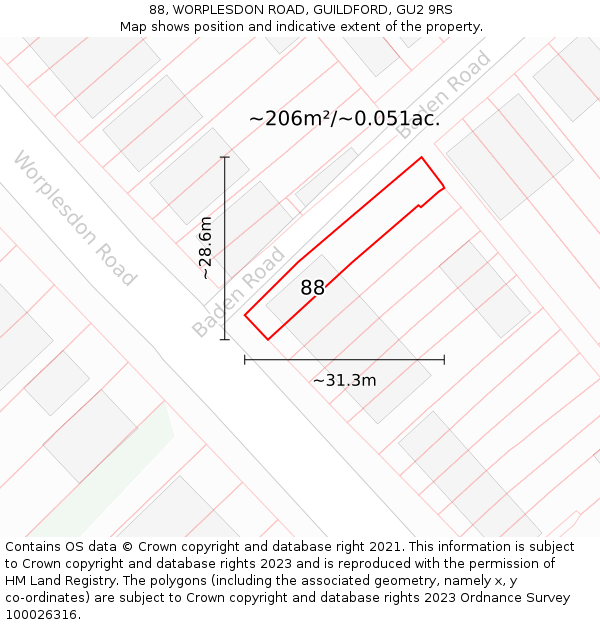 88, WORPLESDON ROAD, GUILDFORD, GU2 9RS: Plot and title map
