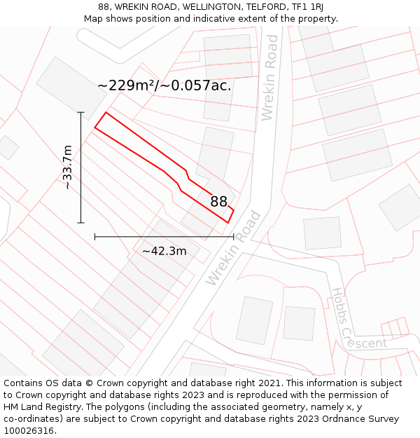 88, WREKIN ROAD, WELLINGTON, TELFORD, TF1 1RJ: Plot and title map