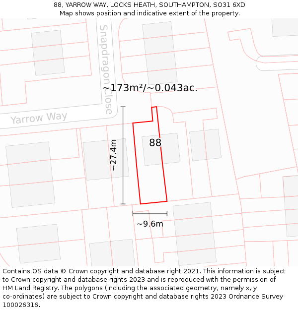 88, YARROW WAY, LOCKS HEATH, SOUTHAMPTON, SO31 6XD: Plot and title map