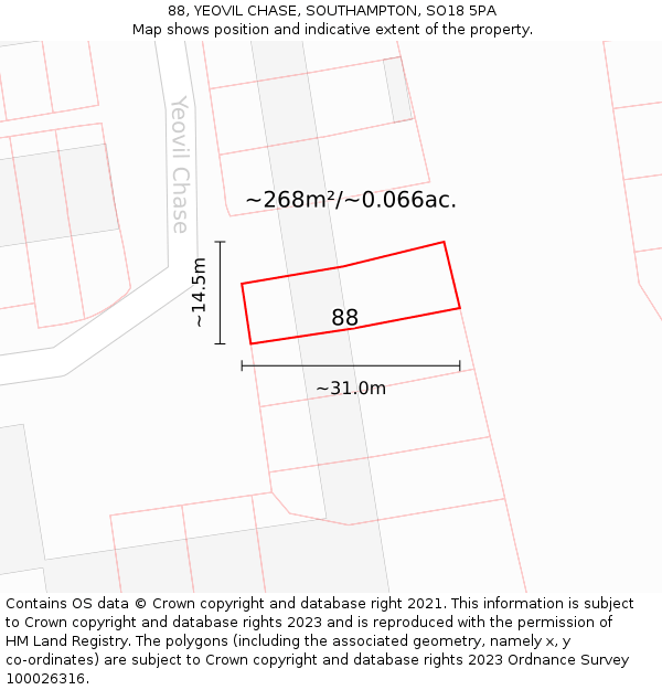 88, YEOVIL CHASE, SOUTHAMPTON, SO18 5PA: Plot and title map