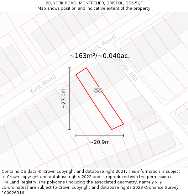 88, YORK ROAD, MONTPELIER, BRISTOL, BS6 5QF: Plot and title map