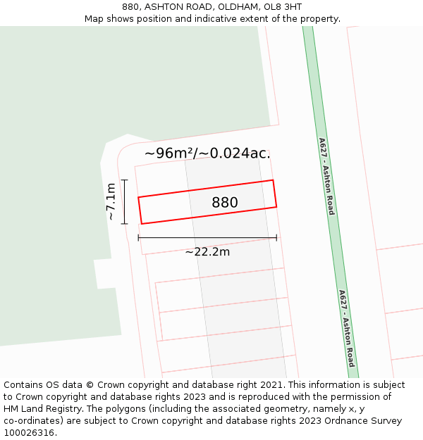 880, ASHTON ROAD, OLDHAM, OL8 3HT: Plot and title map