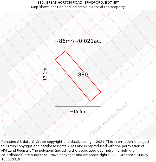 880, GREAT HORTON ROAD, BRADFORD, BD7 4PT: Plot and title map