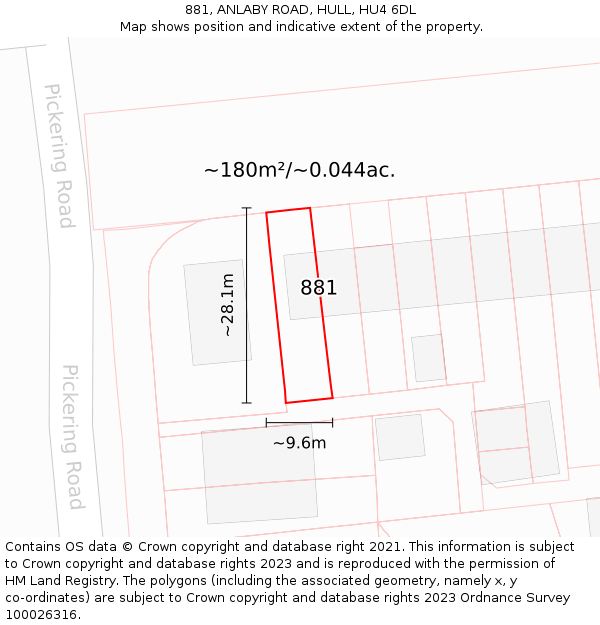 881, ANLABY ROAD, HULL, HU4 6DL: Plot and title map