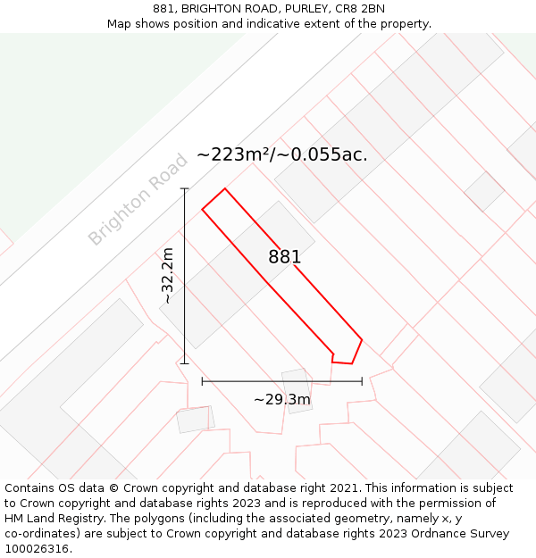 881, BRIGHTON ROAD, PURLEY, CR8 2BN: Plot and title map