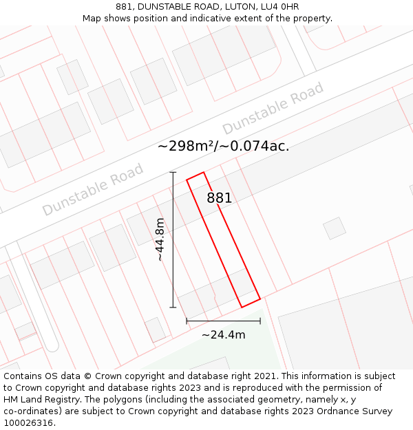 881, DUNSTABLE ROAD, LUTON, LU4 0HR: Plot and title map