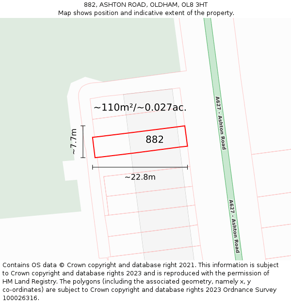 882, ASHTON ROAD, OLDHAM, OL8 3HT: Plot and title map