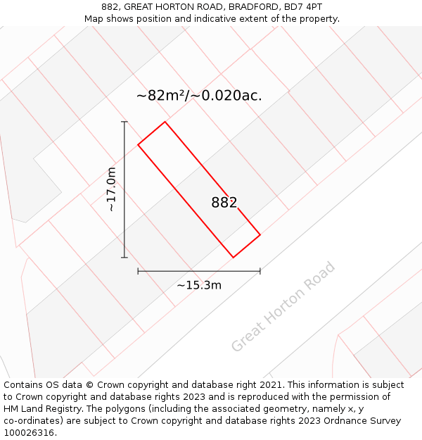 882, GREAT HORTON ROAD, BRADFORD, BD7 4PT: Plot and title map