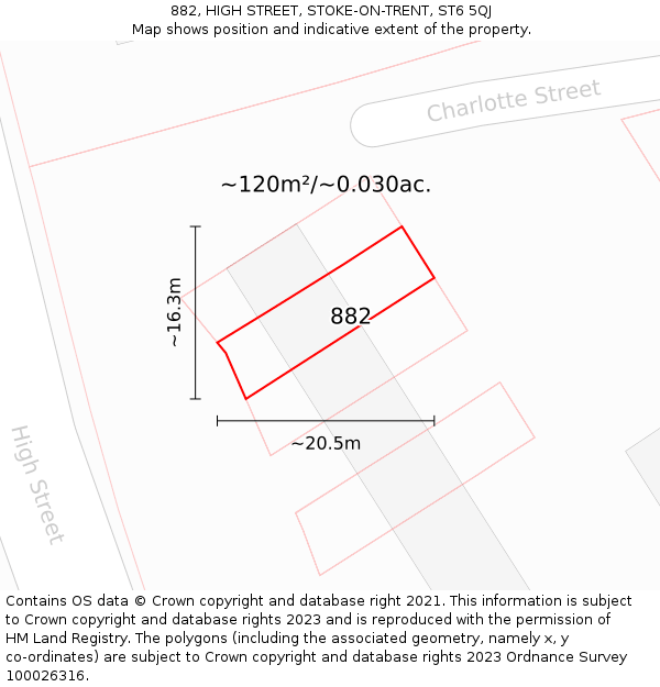 882, HIGH STREET, STOKE-ON-TRENT, ST6 5QJ: Plot and title map